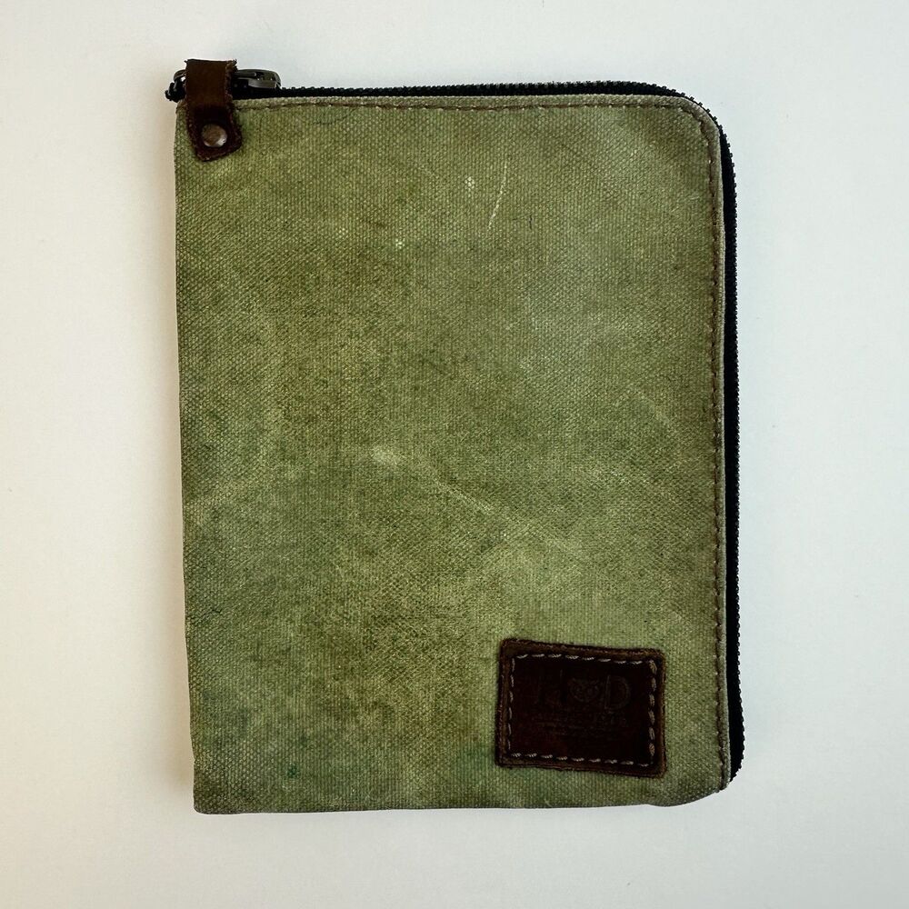 Hide & Drink Green Waxed Canvas Zip Travel Journal Case Pouch Bag DISTRESSED